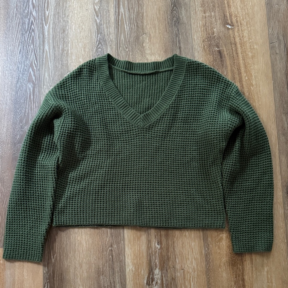 Olive Green V-Neck Women's Sweater